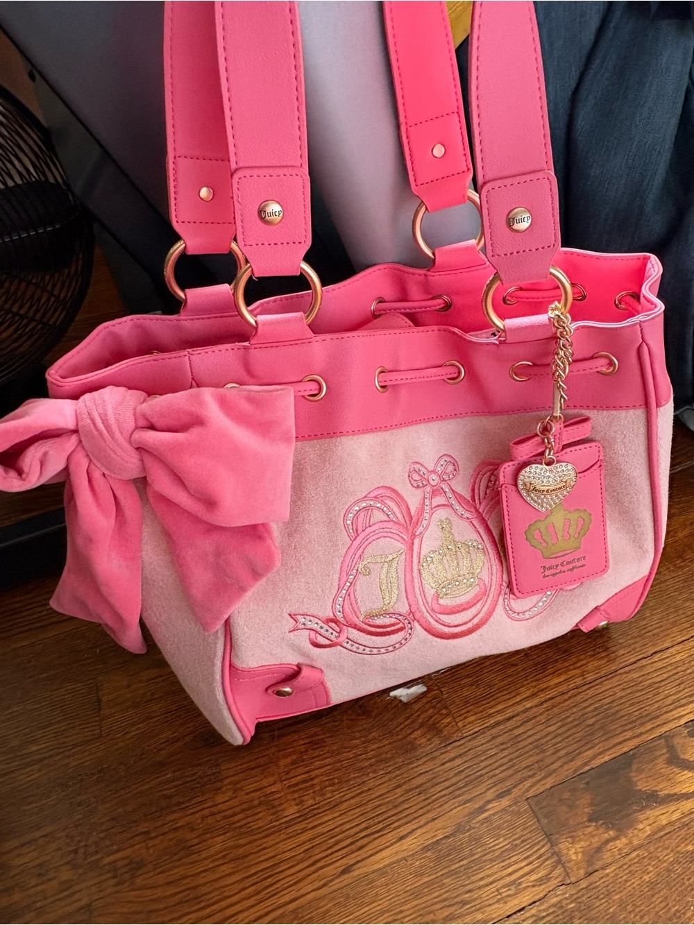 Juicy Couture Hot Pink Bow Tote with Gold Accents